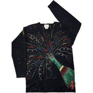 VTG Y2K Susan Bristol Hand Embroidered New Year’s Eve Party Sweater Women Size M